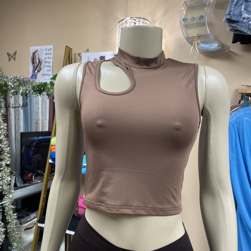 Brown Sleeveless Cutout Top